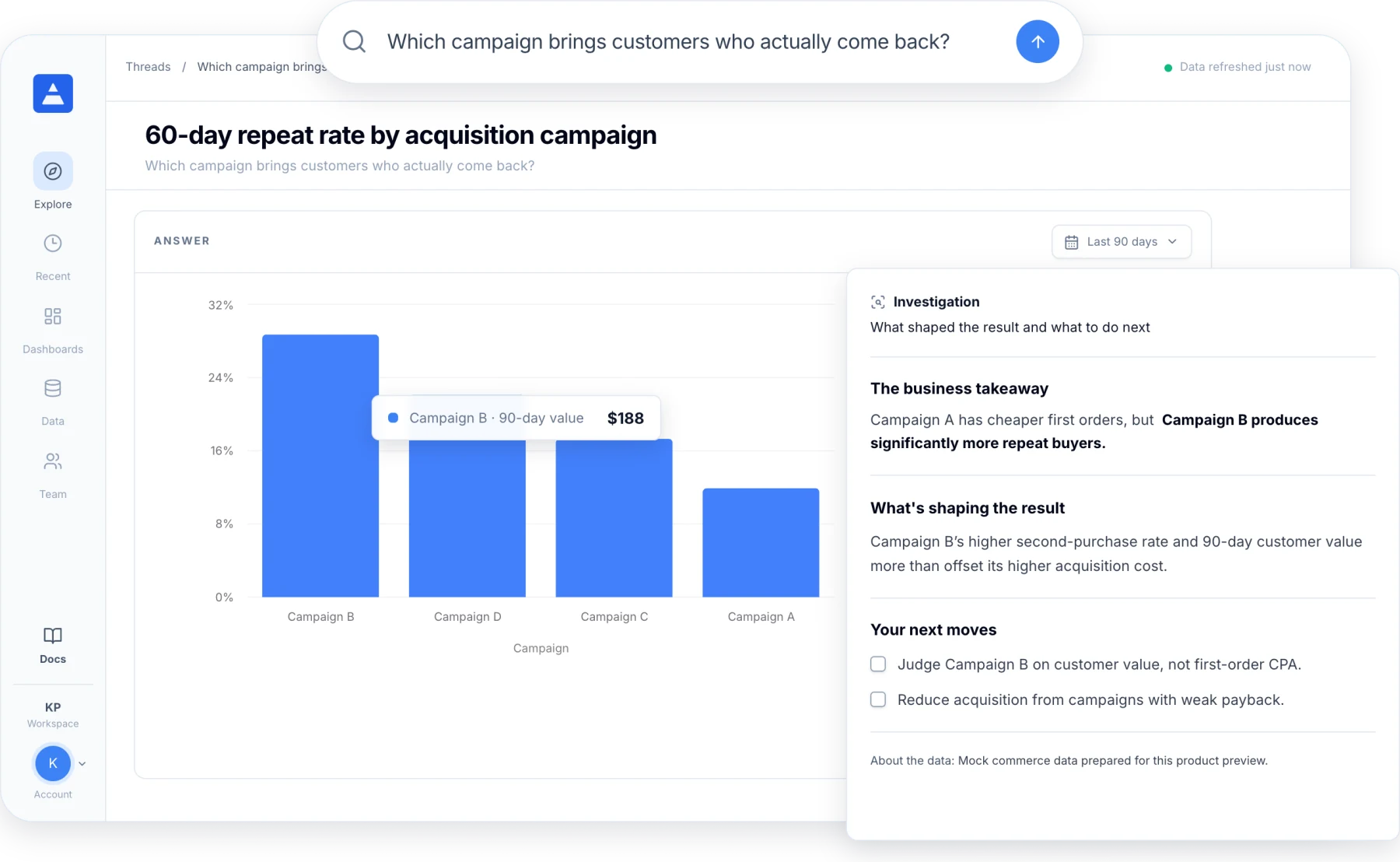 Repeat customer performance by campaign in Daymark