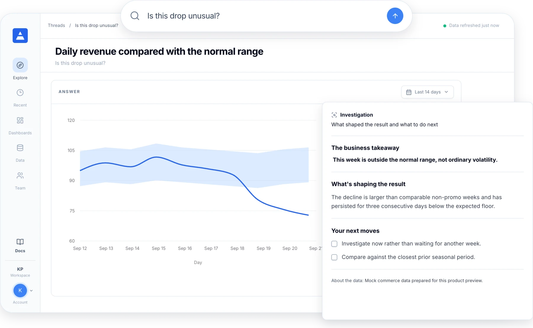 Performance trend explanation in Daymark