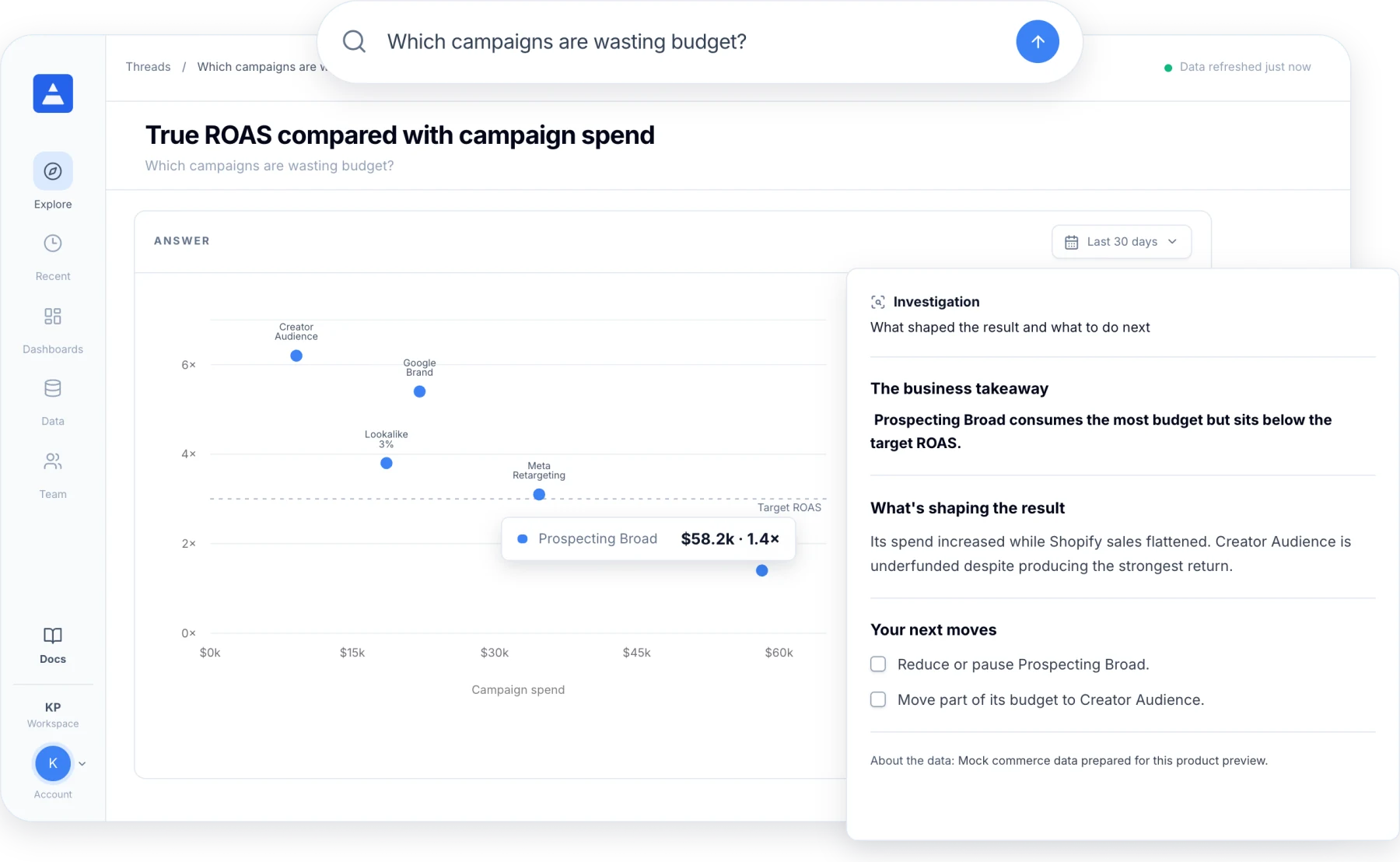 Campaign performance change analysis in Daymark